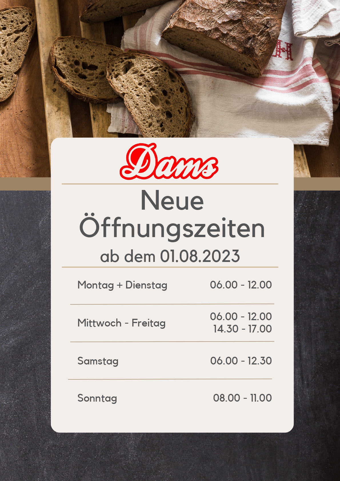 Bäckerei Dams neue Öffnungszeiten Filiale Borth